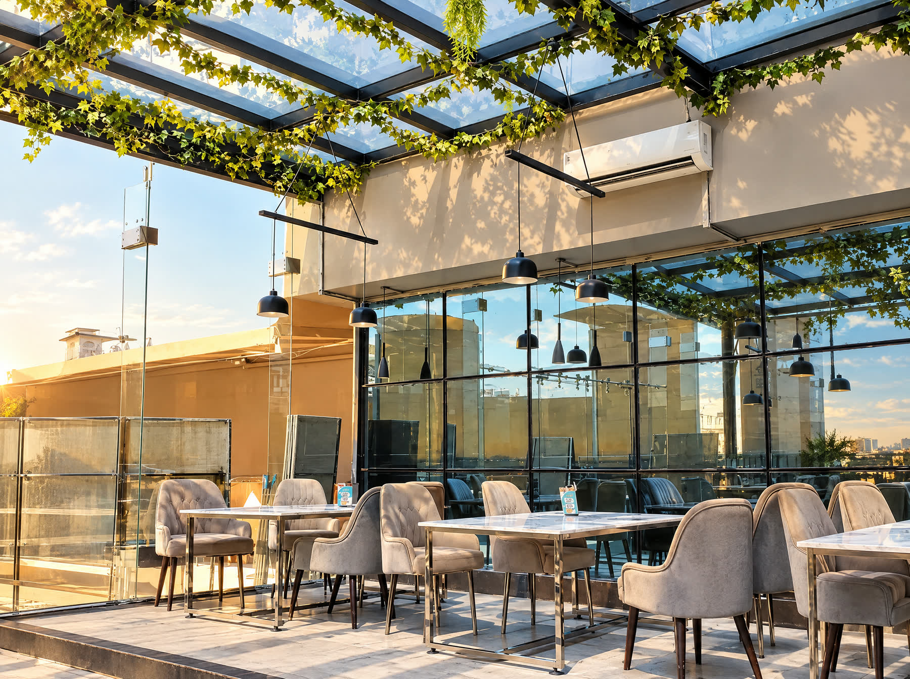 Open-air rooftop café